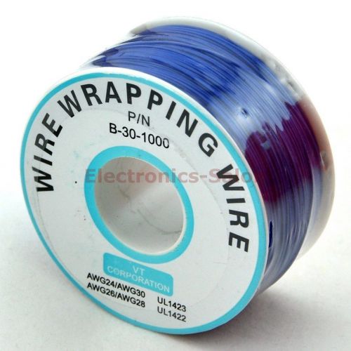 One Roll Blue 30AWG Wire Wrapping Wire, Tinned Copper Solid, PVC insulation.