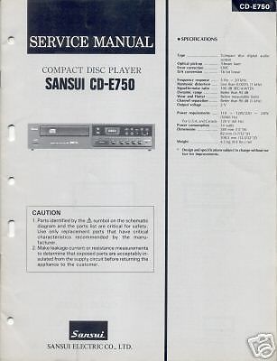 Sansui Original Service Manual CD-E750 FREE US SHIPPING