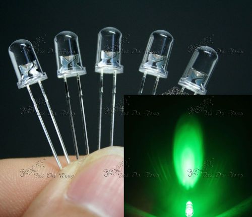 100pc/lots superbright 2pin 5mm water clear round top green leds lamp light for sale