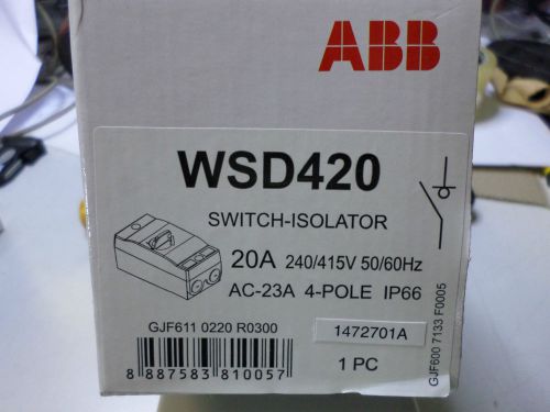 ABB - SWITCH ISOLATOR - 4 Pole 20amp  -  IP66 - WSD420 - Qty avail 240/415 50/60