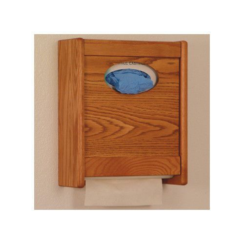 Wooden mallet combo towel dispenser and glove/tissue holder medium oak for sale