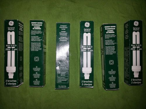 Lot of 5 ge biax d eco 26w 2-pin compact fluorescent bulbs new for sale