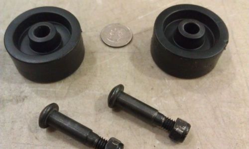 9Y13 PAIR OF HARD RUBBER WHEELS W/ AXLE BOLTS: 1-15/16&#034; X 7/8&#034; X 0.367&#034;, GC