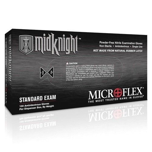 Midknight microflex black nitrile examination powder free gloves box 100 xl for sale
