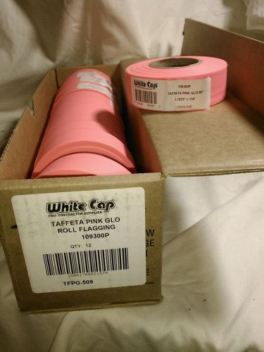 BOX OF 12 WHITE CAP TAFFETA PINK GLO ROLL FLAGGING. 109300P