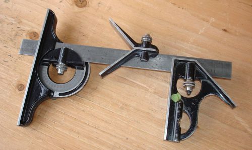 Good old starrett combination tri square set protractor center machinist tool for sale