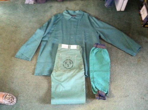 &#034;flame retardant&#034; welding outfit clothing. pants, jacket, sleeves. ~no reserve~ for sale