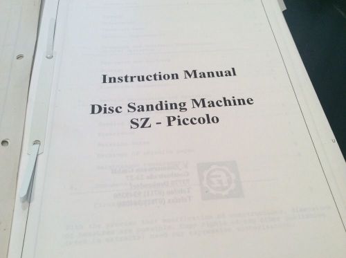ZIMMERMANN SZ-PICCOLO  DISC SANDER INSTRUCTIONAL MANUAL W/ WIRING DIAGRAM