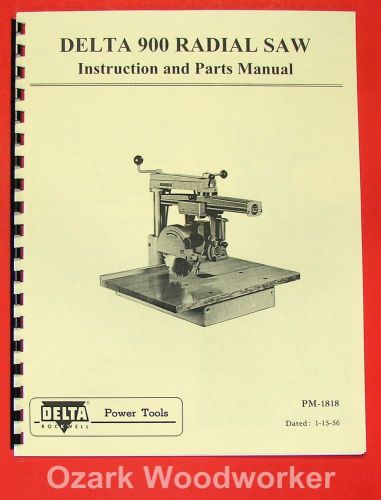 DELTA-Rockwell Super 900 9&#034; Radial Arm Saw Instructions &amp; Parts Manual 0235