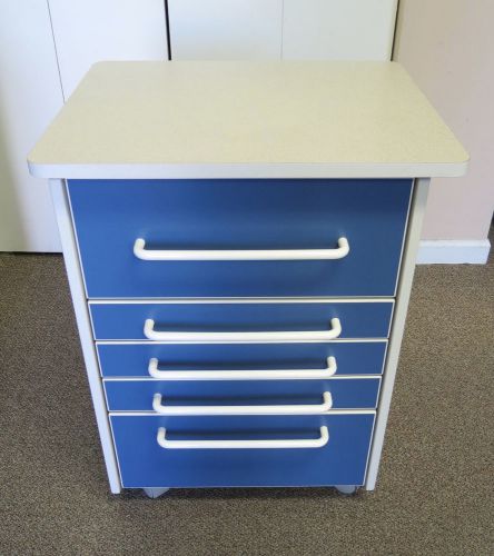 A-dec Mobile Doctor&#039;s Cabinet Rolling Dental Medical Doctor Cart Taupe &amp; Blue