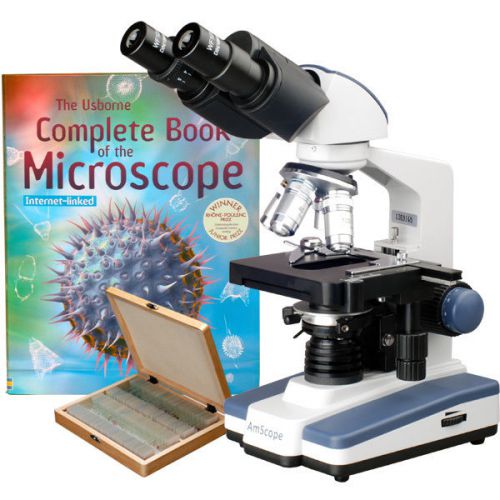 2000X Lab LED Binocular Compound Microscope w 3D-Stage, Book &amp;100 Biology Slides