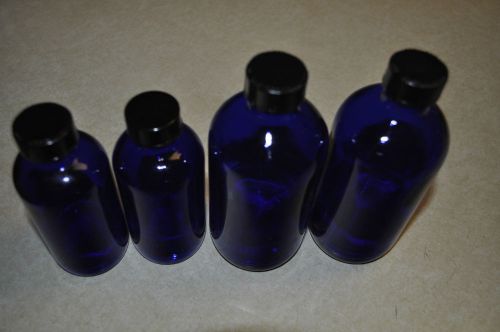 Mixed Bag - Cobalt Blue Glass Bottles - 2 - 4 oz and 2 - 8 oz w/Lined Caps