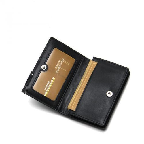 Men Business Card Box ID Holder Wallet Real Leather Credit Card Case Pouch Black
