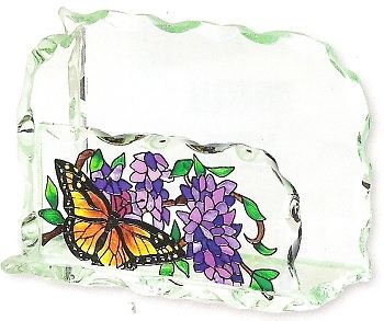 Joan Baker WINGS &amp; WISTERIA Butterfly Beveled Painted Glass Business Card Holder
