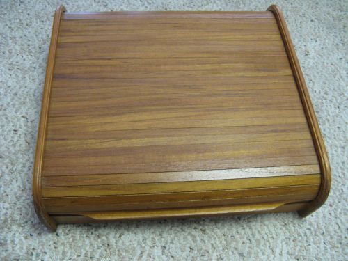 Vintage Wood Roll Top Organizer Box For Desk