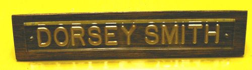 Vintage Walnut with Gold Lettering in Clear Lucite Name Placard or Sign for Desk