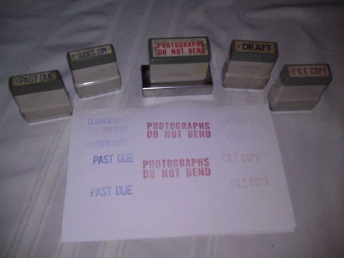 5 Vintage Xstamper Office Rubber Stamps Shachihata,PHOTOGRAPHS.. DRAFT PAST DUE.