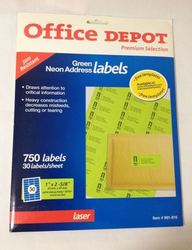 OFFICE DEPOT Green NEON Address Labels Shipping  1&#034;x2 5/8&#034; LASER 750 labels