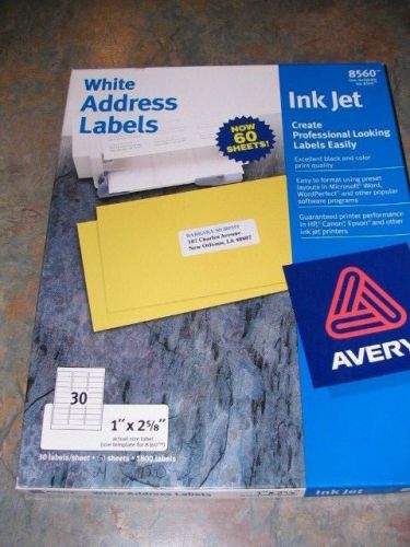 Avery 8560 Inkjet Self-Adhesive Labels 1&#034; x 2 5/8&#034; White 720 labels