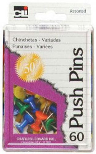 Charles Leonard Push Pins Assorted 60 Count