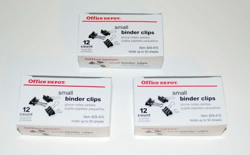 Office depot binder clips - lot of 3 boxes - 36 clips - small - black for sale