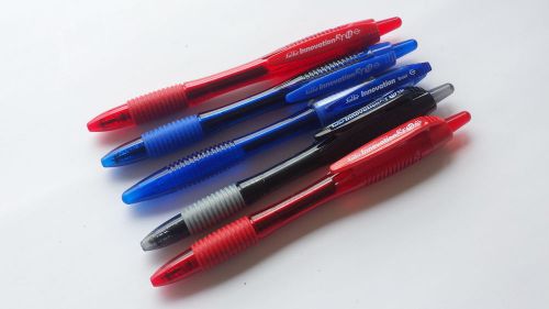 Lot of 5 Innovation Rollerball Pens. 2 red, 2 blue (one is broad tip) &amp;1 black.