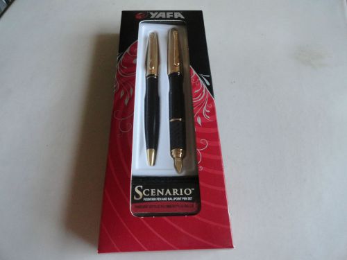 Yafa Scenario.Fountain Pen and Ballpoint Pen Set.Black/Gold. New.Made in Italy