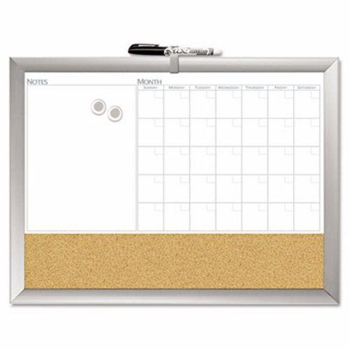 Magnetic Dry Erase 3-N-1 Board, Cork Area, White with Silver Frame (BDU17004)
