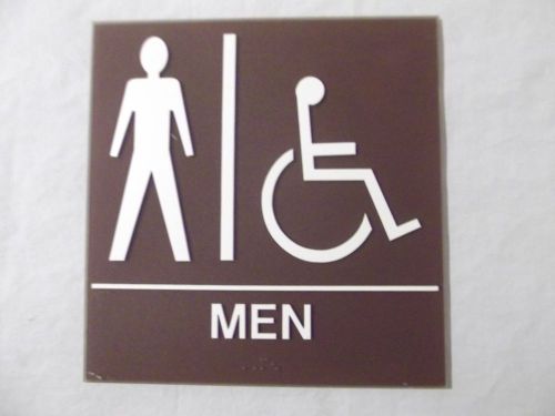 Men&#039;s restroom sign handicap braille brown public bathroom public toilet square for sale