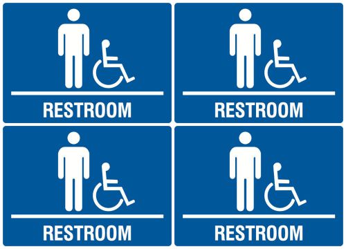 Four Men Bathroom Signs Wheelchair Accessible / Access Man Blue High Quality New