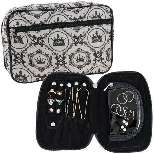 NEW Stylish Mini Jewelry Box Traveling Case Carrier w/ Secure Zippers &amp; Pouches