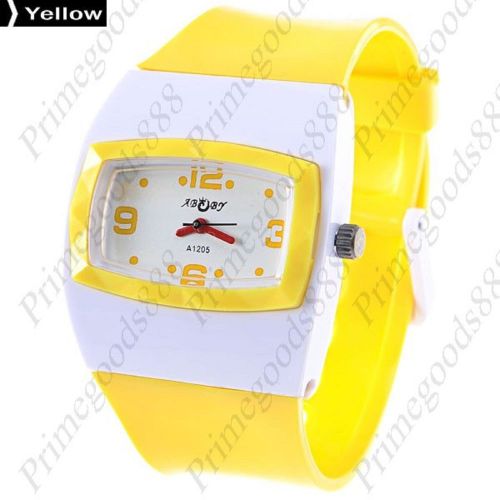 White Face Plastic Strap Lady Ladies Wrist Quartz Wristwatch Women&#039;s Yellow
