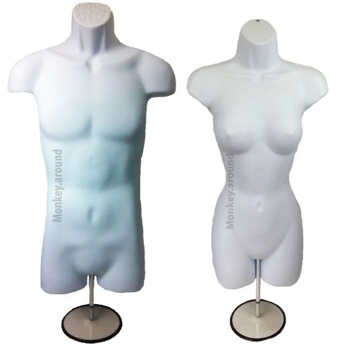 Set of 2 mannequin male + female women dress torso form display hanging + stand for sale