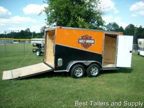 7x12 double motorcycle enclosed trailer w harley davidson decals blk orange 2014 for sale