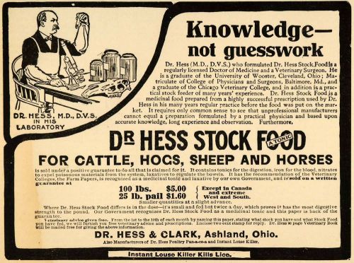 1907 Ad Tonic Stock Food Dr Hess &amp; Clark Ashland Ohio - ORIGINAL ADVERTISING CG1