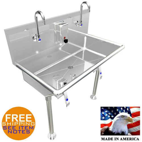 Hand sink 36&#034; 2 users multistation hands free with legs basin lavabo stainless s for sale