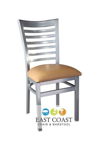 New Gladiator Silver Full Ladder Back Metal Restaurant Chair with Tan Vinyl Seat