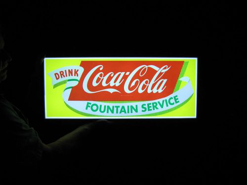 Vintage LED Lighted Sign: Drink Coca-Cola Fountain Service