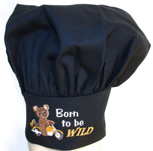 Born To Be Wild Chef Hat Black Adult Size Adjustable Funny Motorcycle Teddy Bear