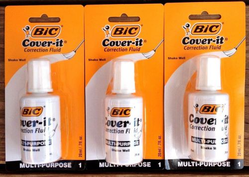 Lot Of 3 BIC wipe it White Out Correction Fluid quick dry 0.7 oz NEW