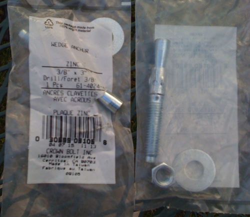 Wedge anchor 3/8&#034; x 3(one anchor with one nut and one washer. for sale