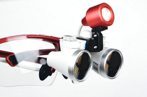 Red dental surgical binocular loupes 3.5 optical glass 420mm+led head lamp light for sale