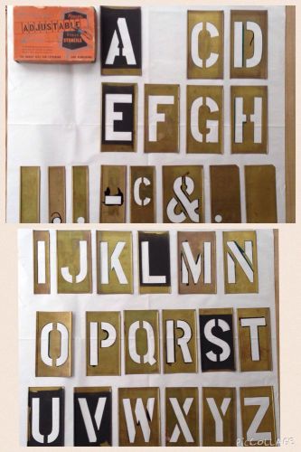 Vtg resses 4&#034; brass stencils lot of 43 pcs letters &amp; numbers in original boxes for sale