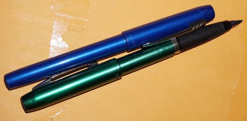 Two Parker Frontier Fountain Pens Blue and Green