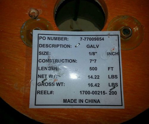 Galvanized Wire Rope Cable, 1/8&#034;, 7x7, 500 ft reel