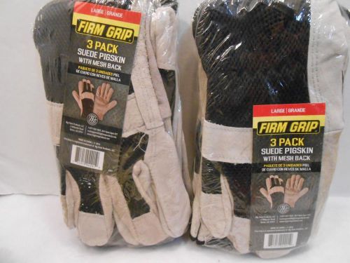 Firm Grip Leather Work Gloves Suede Pigskin With Mesh Back x 6 Large