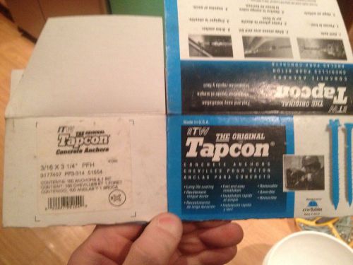 Tapcon masonry fasteners 3/16&#034; x 3 1/4&#034; philips head 200 pcs for sale