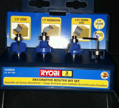 RYOBI Decorative Router Bit 3pc Set in Box 1/4&#034; Shank Carbide Edge