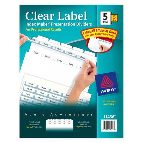 Avery Index Maker Label Dividers with 5 Tab, Letter - White (5 Sets Per Pack)
