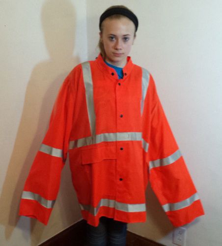 Nasco 80jf0457 fluorescent orange reflective rain coat size  3x  large for sale